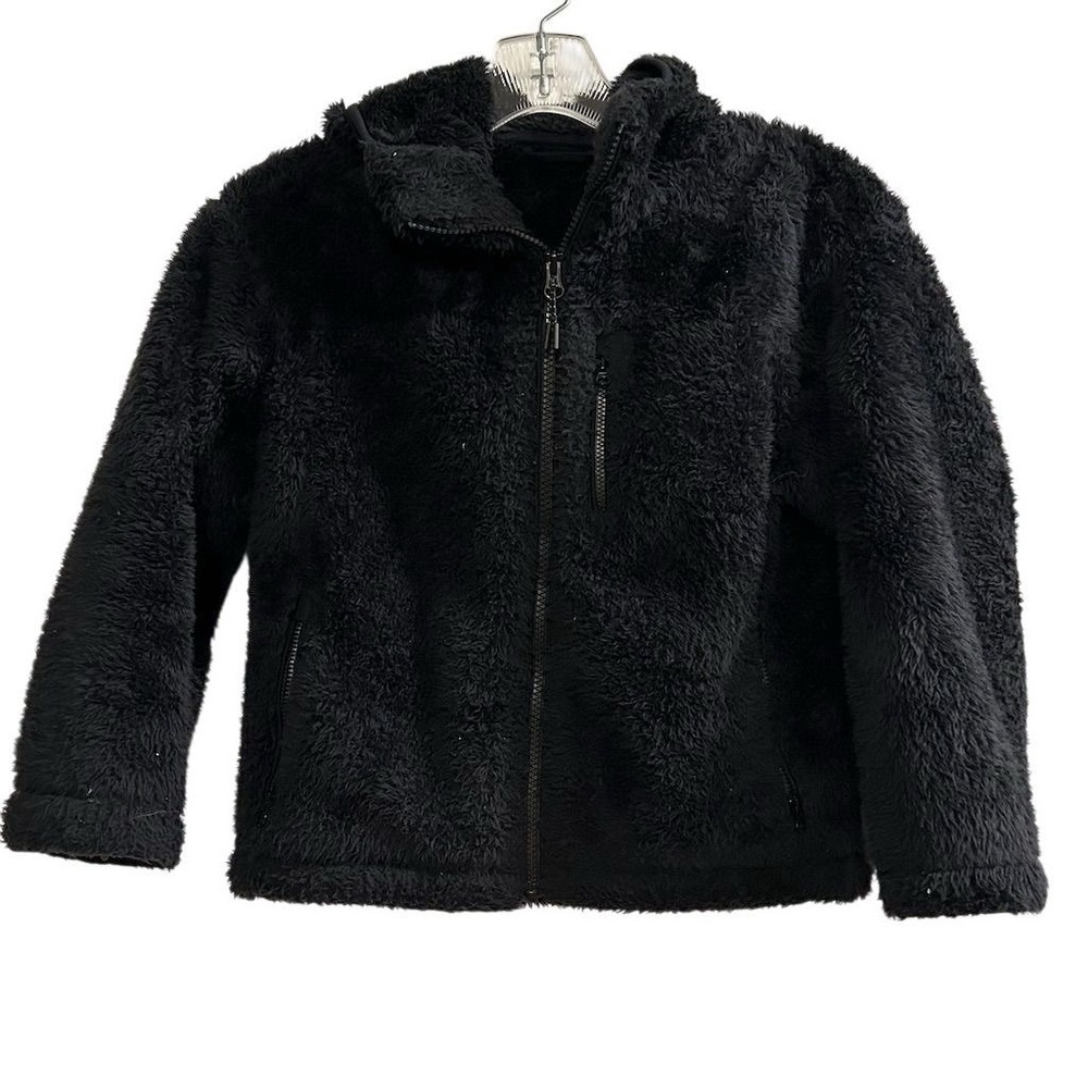 Uniqlo Kids Sherpa Fleece‎ Hooded Jacket Black Size 7-8 Winter Warm Zip